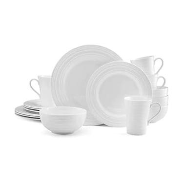 Imagem de Mikasa Conjunto de louça Ciara 16 peças Bone China, serviço para 4, pratos leves e duráveis, tigelas e canecas, elegante louça branca para uso diário