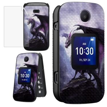 Imagem de ACWDMKH Capa para Alcatel Go Flip 4 / TCL Flip Pro/TCL Classic Phone com protetor de tela para mulheres capa protetora rígida fina com capa de telefone texturizada antiderrapante, dragão roxo grande