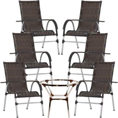Imagem de 6 Cadeiras Vênus em Alumínio e Mesa Sem Tampo Tramado para Jardim e Piscina