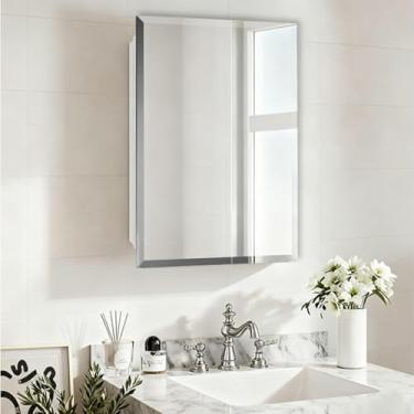 Imagem de Armário de remédios de plástico com espelho 40,66 x 55,88 cm, armário de remédios embutido ou montagem na parede de superfície armários de banheiro com prateleiras ajustáveis, armário espelhado de