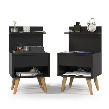 Imagem de Kit com 2 Mesas de Cabeceira de Luxo – Design Elegante para Quartos Sofisticados (KIT 2 SLEEP - PRETO)