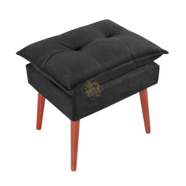 Imagem de Vit Decor Puff Quadrado Bege com Almofada Capitonê e Pés de Madeira Palito - Banqueta Decorativa Acolchoada para Sala, Quarto e Penteadeira - 40cm Comprimento x 55cm Largura (Preto)