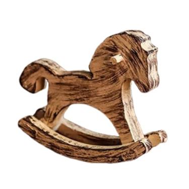 Imagem de Bothyi Decoração de mesa de cavalo de balanço de madeira, colecionável, enfeite de peça central, decoração de arte, estatueta de cavalo de balanço, de casa, Cáqui