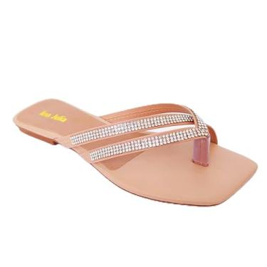 Imagem de Sandália Rasteirinha Feminina com Tiras Finas e Strass – Conforto e Estilo (Bege, BR, Adulto, Numérico, 39)