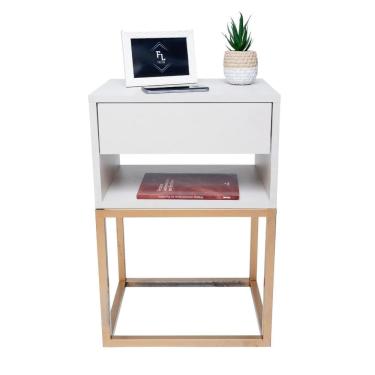 Imagem de Mesa Cabeceira Industrial Off White 30Cm Base Dourada