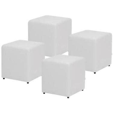 Imagem de Kit 04 Puffs Quadrado Decorativo Sintético Branco - Lyam Decor