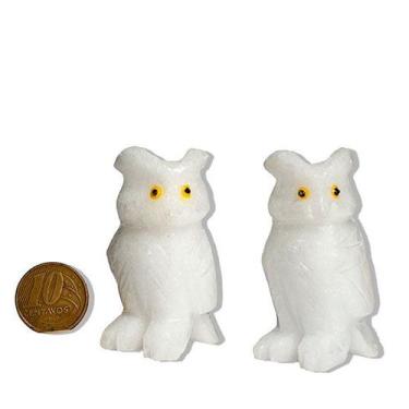 Imagem de Escultura de Coruja Branca em Dolomita - Peça Decorativa Artesanal - C
