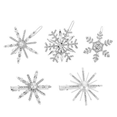 Imagem de Minkissy Grampos de cabelo de floco de neve de strass, 5 peças, clipes de cabelo de Natal, prendedores de neve para casamento, acessórios de noiva