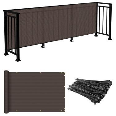 Imagem de Tela de Cerca de Privacidade E&K Sunrise 9' x 50' para Varanda, Baralho de Varanda, Proteção Externa Escudo de Esgrima Rede Pátio Piscina, Quintal, Varanda, Marrom-200GSM-Personalizado