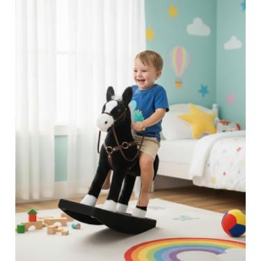 Imagem de Brinquedo Cavalinho de Balanço Upa Upa - Design Elegante em Madeira e Pelúcia, Ideal para Desenvolvimento Infantil Crianças de 2 a 6. Anos (cor aleatoria) Pelúcia Anti alérgica.