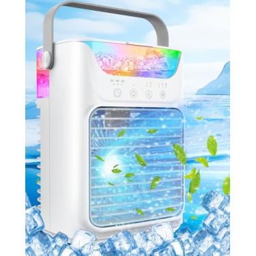 Imagem de Ar Condicionado Portátil, 3 Velocidades do Vento e 7 Luzes LED Refrigerador de Ar Pessoal Evaporativo, AC Portátil 4 em 1 com Tanque de Água Grande de 650 ml, Mini Ar Condicionado para Quarto/Carro