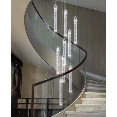 Imagem de Lustre moderno com 12 luzes LED reguláveis, pendente embutido, com detalhes em cristal para entrada e sala de estar, acabamento cromado, iluminação de teto alto