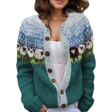 Imagem de Suéter de malha feminino Akivide com estampa floral de outono