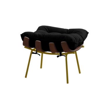 Imagem de Puff Decorativo Sala de Estar Abel Base de Madeira Dourada Veludo Preto - Gran Belo