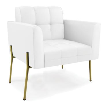 Imagem de Poltrona Pé de Ferro Dourado para Sala Elisa Corino Branco D03 - D'Rossi