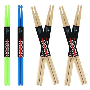 Imagem de Baquetas EASTROCK 5A Maple Wood, azul, verde, nylon, 6 pares
