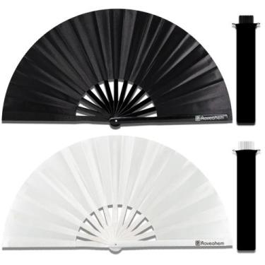 Imagem de Ventiladores de mão dobráveis Raveahem, pacote com 2 molduras de bambu