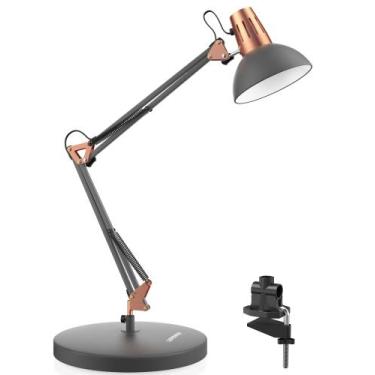 Imagem de Candeeiro de mesa LEPOWER Metal ajustável com pescoço de ganso preto a