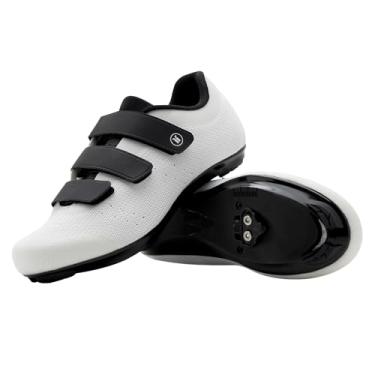 Imagem de Tommaso Pista Knit Tênis feminino de ciclismo e conjunto de chuteiras, sapatos prontos para ciclismo interno com presilha compatível, Look Delta, SPD - preto, rosa, cinza, azul, Branco/Preto - SPD, 41