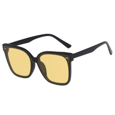 Imagem de HCPIHF Óculos de sol femininos com armação grande e lentes de contato para dirigir ao ar livre UV400 (preto e amarelo)