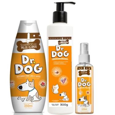 Imagem de Kit banho pet Clareador Cães e Gatos, anti alérgico, Shampoo Branqueador pet 350ml + Condicionador máscara hidratante óleo coco + Perfume amadeirado, manchas de lágrima ácida, shih tzu pêlos claros