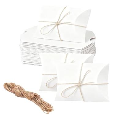 Imagem de ZAJINJABD 40 caixas de presente de travesseiro com janelas, mini caixa de embalagem de papel kraft, caixa de lembrancinha criativa dobrável para padaria, doces, chocolate, joias, exibição de