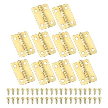 Imagem de Dobradiças pequenas de 2,5 cm, pacote com 10 mini dobradiças de caixa de joias com parafuso para joias, caixas de madeira, portas, gavetas, portões, douradas