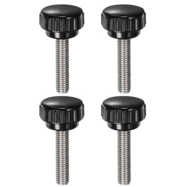 Imagem de 4 maçanetas serrilhadas M8 x 35 mm métrico 304 aço inoxidável rosca macho parafuso de polegar tipo 25 mm cabeça redonda de plástico rosqueado parafuso parafuso parafuso de mão botões preto