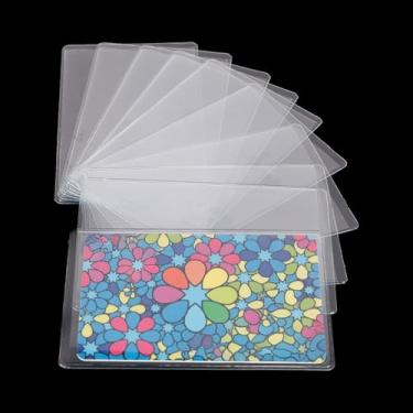 Imagem de 10 capas protetoras com porta-cartão, mangas de plástico resistentes à água, (9 x 6 cm), Transparente.