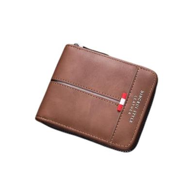 Imagem de Carteira masculina dobrável com zíper, resistente ao desgaste, clipe para dinheiro e bolso para moedas, carteira masculina de couro retrô, Marrom café, Simples