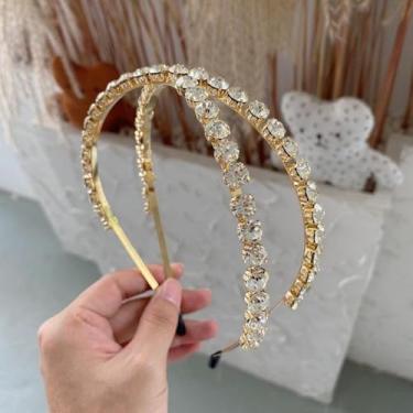 Imagem de 1 faixa de cabelo com strass grande de cristal brilhante cor prata para mulheres tiara cruzada de luxo tiara de noiva coroa joia de casamento (ouro)