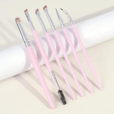 Imagem de Conjunto de 6 pincéis de maquiagem facial, série de pincéis de rosto profissional, corretivo detalhado para sombra (rosa)