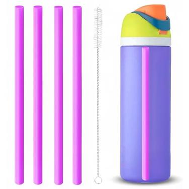 Imagem de Canudos de substituição compatíveis com garrafa Owala Freepsip/Flip de 680 g - Pacote com 4 peças de reposição para copo Owala de 947 ml - com 1 escova de limpeza acessórios (roxo)