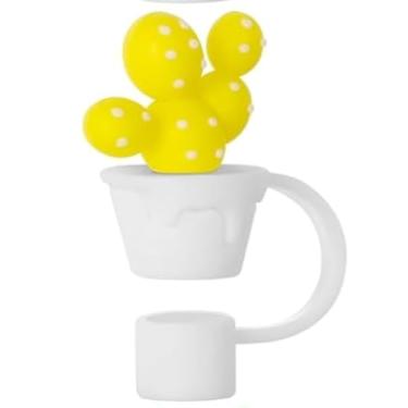 Imagem de Tampa de palha de cacto amarelo, capa de palha de silicone fofa para copo Stanley, canudo à prova de poeira pontas de canudo reutilizáveis tampas dispensadores de canudo (HD500)