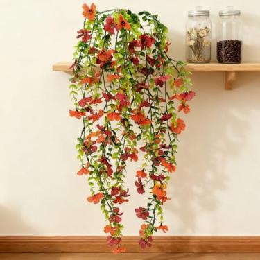 Imagem de 76 cm violeta artificial videira eucalipto flor sintética decoração de vime decoração de casa vegetação decoração de parede janela varanda pendurado planta decoração casamento jardim decoração