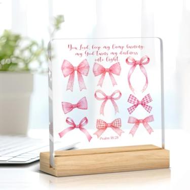 Imagem de Placa de decoração de laço rosa com laço rosa quarto banheiro dormitório decoração estética para meninas universitárias versículos bíblicos inspiradores presentes acrílico decoração de escritório