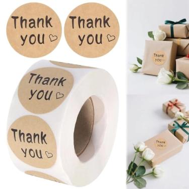 Imagem de 500 adesivos Kraft Thank You para embalagem, adesivo de envelope autoadesivo de 3,8 cm para pequenas empresas, presentes, casamentos