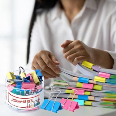 Imagem de Grampos de papel de escritório, 24/40/48/60 peças de grampos de papel para fichário, para material escolar de escritório (cor brilhante, 48 peças, 25 mm)