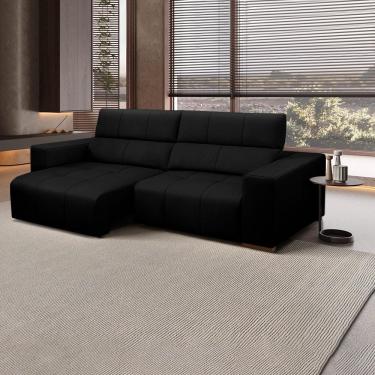 Imagem de Sofá Decorativo Barbosa 5 Lugares Sala de estar 290cm Reclinável e Retrátil Couro Preto G88 - Gran Belo