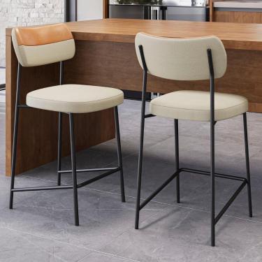 Imagem de Banqueta Cozinha Média Kit 2 Milli Linho Caramelo/areia A14 - Mpozenato