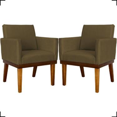 Imagem de Kit 2 Poltronas Decorativa Para Sala Recepção Consultório Escritório Base Em Madeira Divine Suede