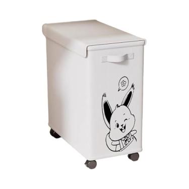 Imagem de Fenteer Carrinho utilitário para lavanderia sob a mesa com tampa e rodinhas, cesto de armazenamento leve e com rodinhas para vestiários cafés, Coelho Branco Xl