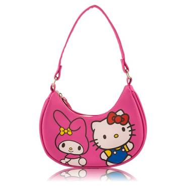 Imagem de Bolsa de mão Sanrio Hello Kitty Hobo para meninas | Bolsa de ombro transversal com alça ajustável | Pequena bolsa infantil de couro PU, bolsa pré-escolar, bolsa para uso diário ou mini bolsa de viagem