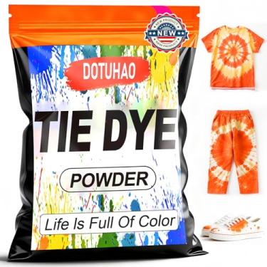Imagem de DOTUHAO Tie Dye em pó, tie dye laranja para roupas, tintura de tecido, permanente e lavável em pó, corantes criativos para roupas (laranja, 113 g)