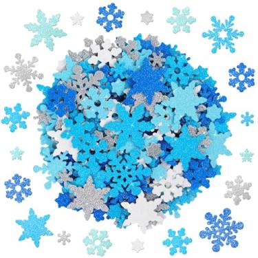 Imagem de 5 folhas de adesivos de espuma com glitter, adesivo autoadesivo de espuma para artesanato DIY (estilo de floco de neve de Natal)