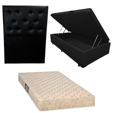 Imagem de Cama Box Baú Blindada com Colchão de Espuma Orthopedic + Cabeceira Botonê (CORINO PRETO, Solteiro)