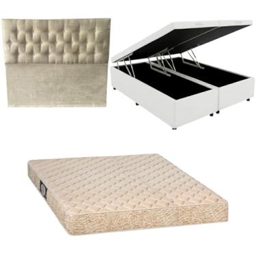 Imagem de Cama Box Baú Bipartida Blindada com Colchão de Espuma Toulon D33 + Cabeceira Botonê (CORINO BRANCO, Casal Bipartido)