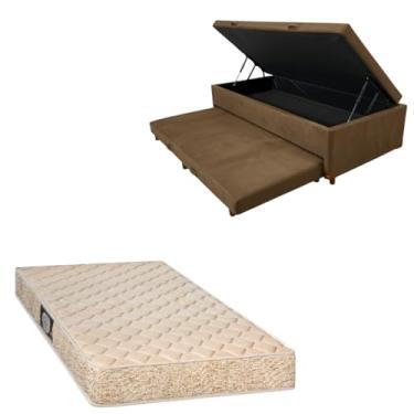 Imagem de Cama Box Baú Solteiro com Auxiliar (Bicama) + Colchão de Espuma Toulon D33 | Kit Completo com Cabeceira Botonê Opcional | Diversas Cores (2, SUEDE MARROM, SEM CABECEIRA)