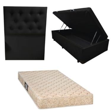 Imagem de Cama Box Baú Blindada com Colchão de Espuma Orthopedic + Cabeceira Botonê (SUEDE PRETO, Solteiro)