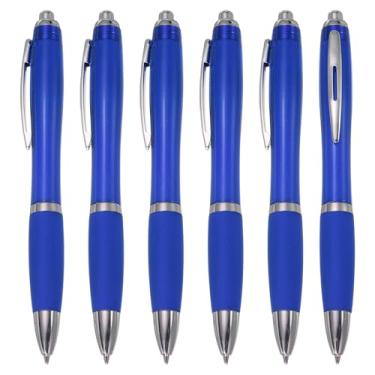 Imagem de PATIKIL Canetas esferográficas retráteis, 6 peças de canetas esferográficas de tinta preta de 1,0 mm com aderência de borracha de plástico para anotações, eventos de classe de escritório, azul